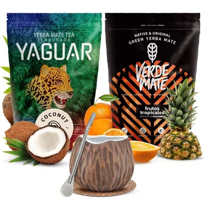 Verde Mate Yaguar juego yerba mate cerámica calabaza Coconut bombilla