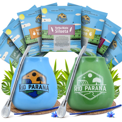 Yerba Mate Rio Parana Set PARA DOS Calabaza Bombilla