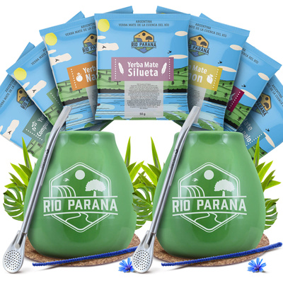 Yerba Mate Rio Parana Set PARA DOS Calabaza Bombilla
