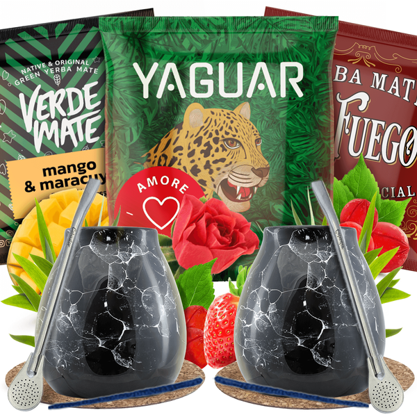 Yerba Mate set para dos Matero Marmol 3x50g