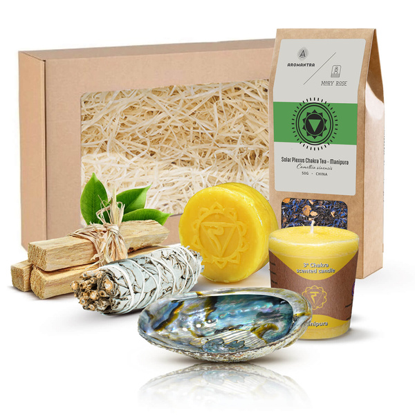 Set de regalo para Chakra Manipura: té de chakra + incienso + vela