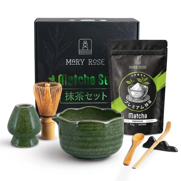 Set de regalo: matcha japonés premium + matchawan + accesorios de bambú