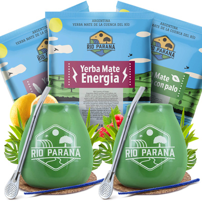 Yerba Mate Rio Parana Set PARA DOS Calabaza Bombilla