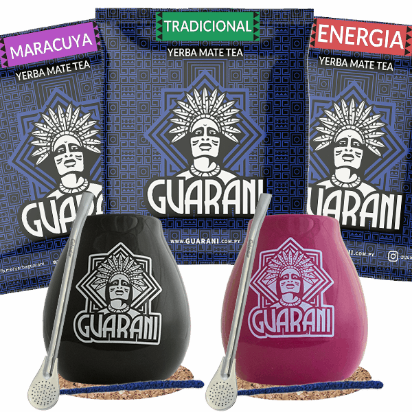 Yerba Mate Set Guarani calabaza + bombilla para dos