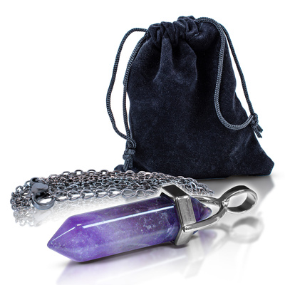 Colgante con amatista en bolsa + cadena