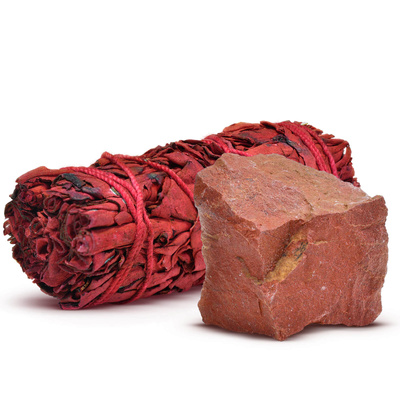 Estuche de meditación: incienso de salvia blanca + jaspe rojo