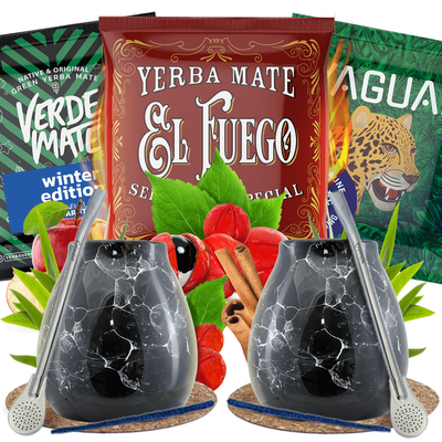 Set de Yerba Mate para dos: muestras 3×50g + 2x Calabaza + 2x Bombilla