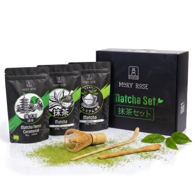 Set de regalo: 3x matcha japonés + accesorios de bambú