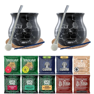 Set de Yerba Mate 10x50g 2x Calabaza + 2x Bombilla
