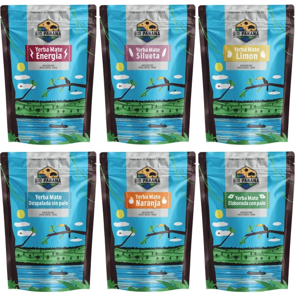 Set de Yerba Mate Rio Parana varios tipos 6x500g