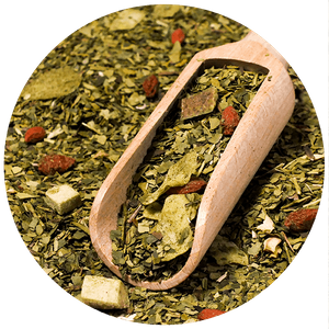 Yerbera – Lata metálica + Verde Mate Green Frutos Tropicales 0,5 kg