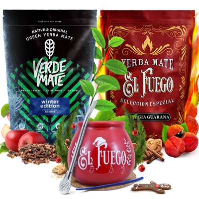 Yerba Mate set de invierno Verde Mate El Fuego 2x500g + accesorios