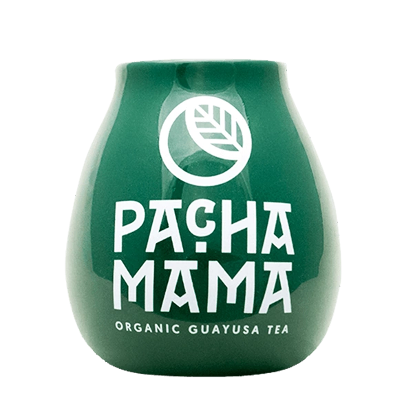 Mate de cerámica verde con logo Pachamama 350 ml