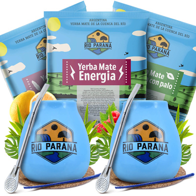 Yerba Mate Rio Parana Set PARA DOS Calabaza Bombilla