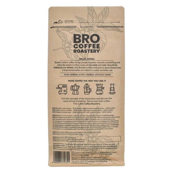 Bro Coffee Roastery – Café arábica en grano Brazil Samba Premium 1 kg