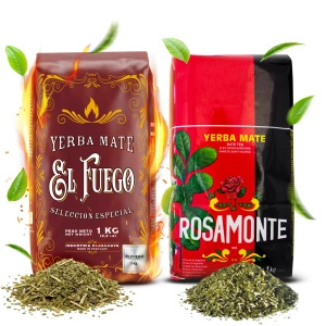 Set de Yerba Mate Elaborada: El Fuego 1kg + Rosamonte 1kg