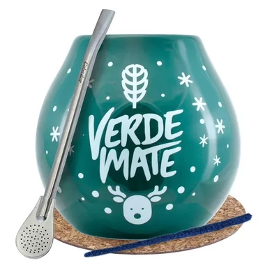 Yerba Mate set de invierno Verde Mate calabaza + bombilla