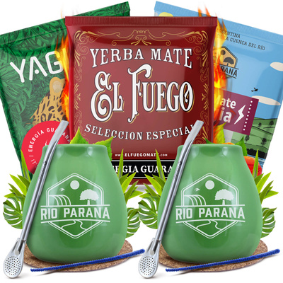 Yerba Mate Energia Set PARA DOS Calabaza Bombilla
