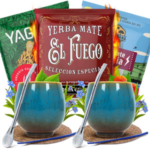 Yerba Mate Energia Set PARA DOS Calabaza Bombilla