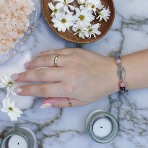 Pulsera Mala con rodonita y cuarzo ahumado