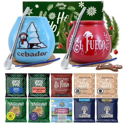 Set Regalo Navidad Para Parejas - Yerba Mate 10x50 g (500g) + 2 x Accesorios + Caja