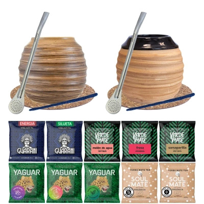 Yerba Mate set para dos - Accesorios  + muestras 10 x 50 g