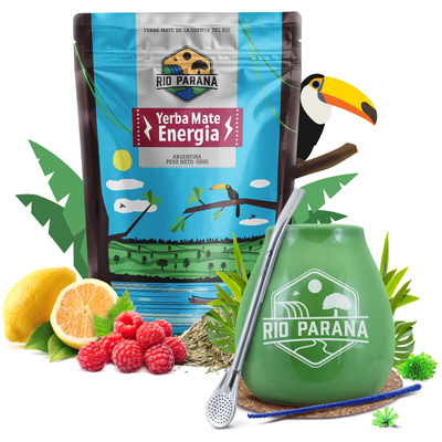 Juego de Yerba Mate Rio Parana Energia 500g Calabaza + Bombilla