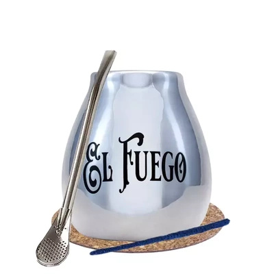 Yerba Mate BIG calabaza bombilla de plata El Fuego