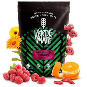 Juego de Yerba Mate Verde Mate Raspberry 500g Calabaza + Bombilla