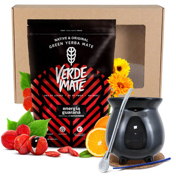 Set de regalo de Yerba Mate: Verde Mate Energía Guaraná + Calabaza + Bombilla