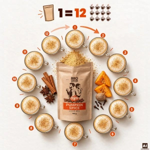 Set para Pumpkin Spice Latte: café Bro Coffee Roastery Brazil Samba 1kg + Pumpkin Spice Latte Mix 100g
