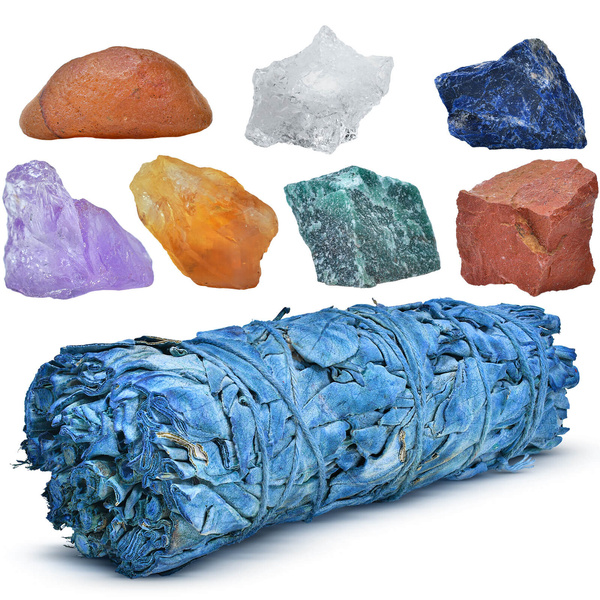 Conjunto de piedras naturales, cristales e incienso - esoterismo, yoga, meditación