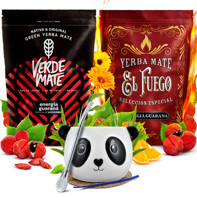 Juego de Yerba Mate Verde Mate El Fuego Energia 2x500g + accesorios