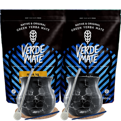 Yerba Mate Mas IQ set para dos Bombilla 2x500