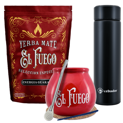 Set Yerba Mate El Fuego MOC 500g termo de calabaza