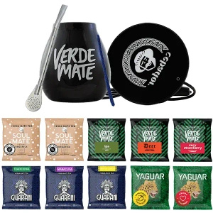 Set de Yerba Mate: muestras 10x50g + calentador USB para taza + Calabaza + Bombilla