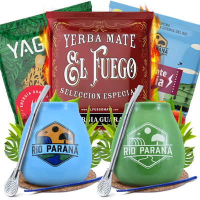 Yerba Mate Energia Set PARA DOS Calabaza Bombilla