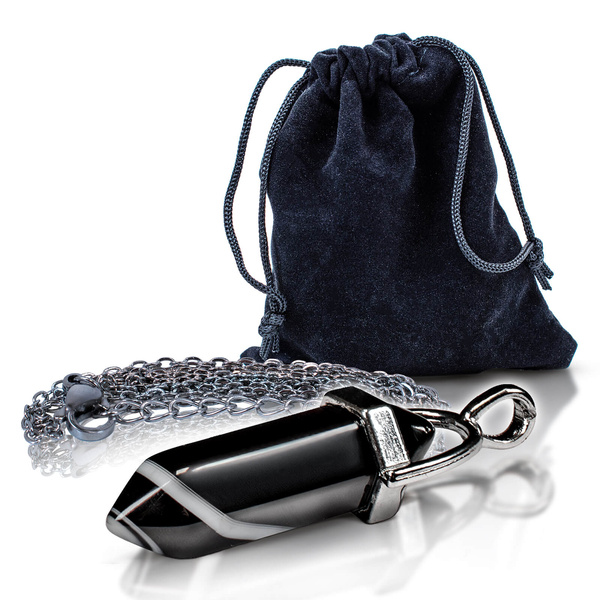 Colgante con ágata negra en bolsa + cadena