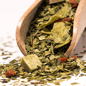 Yerbera – Lata metálica + Verde Mate Green Frutos Tropicales 0,5 kg