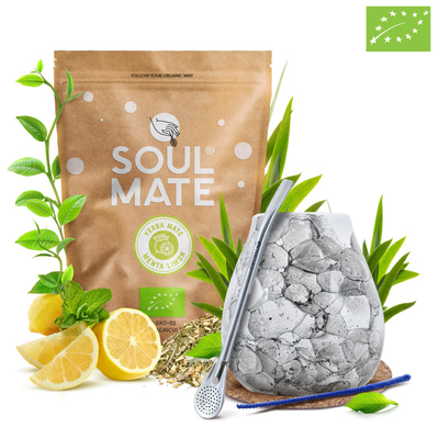 Set de Yerba Mate Soul Mate Organica Menta Limon 500g 0,5kg Calabaza + Bombilla