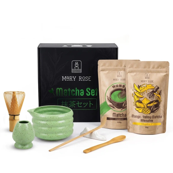 Set de regalo para Matcha Latte colorido: Matcha + Yellow Matcha + accesorios