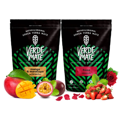 Yerba Verde Mate Mango Fruta de la Pasión Fresa 2x500g