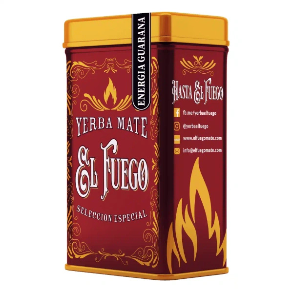 Yerbera – Lata metálica + El Fuego Energia Guarana 0,5 kg