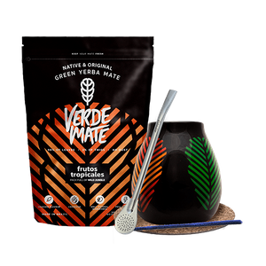 Set de Yerba Mate: Verde Mate Frutos Tropicales 500g + Calabaza + Bombilla