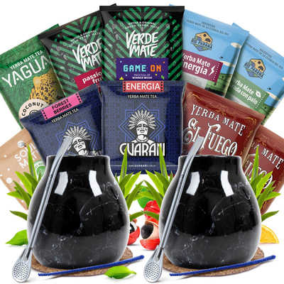 Set de Yerba Mate para Dos: muestras 10x50g + 2x Calabaza + 2x Bombilla