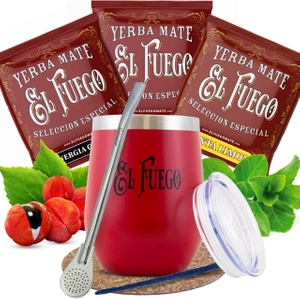Set de Yerba Mate El Fuego: muestras 3x50g + TermoLid + Bombilla