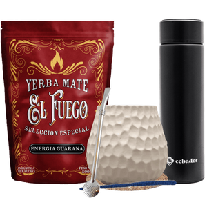 Set de Yerba Mate: El Fuego 500g + Termo LED + Calabaza + Bombilla