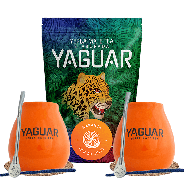 Yerba Mate Yaguar Naranja 500 g + 2 x Accesorios - set para parejas 