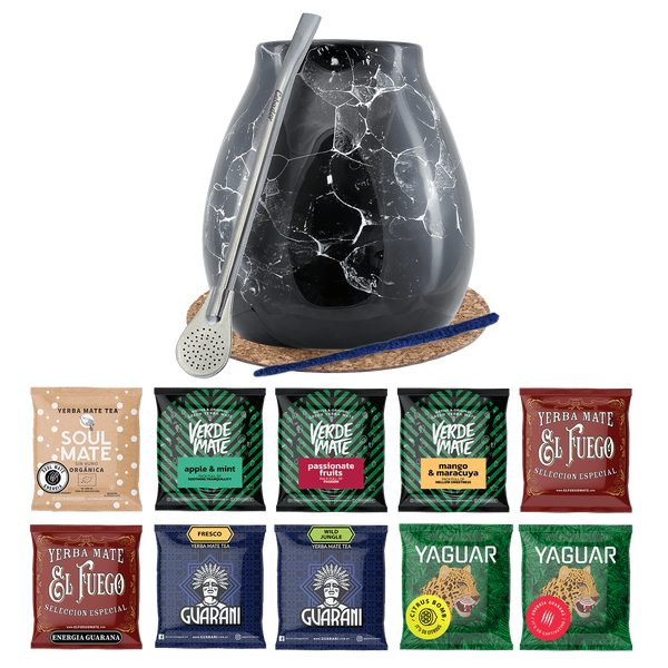 Yerba Mate Set 10x50g Calabash Marmol Bombilla