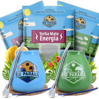 Yerba Mate Rio Parana Set PARA DOS Calabaza Bombilla